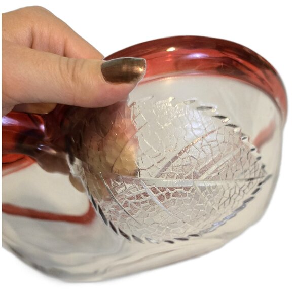 Glass Apple Bowl Red Rim Serving Dish Candy Salad Picnic Party Retro - Picture 5 of 6